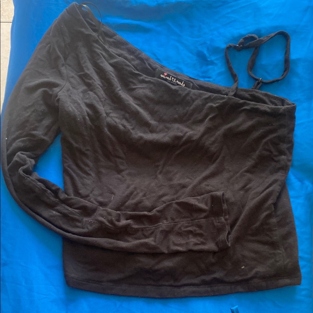 Black Asymmetrical Blouse with Long Sleeves